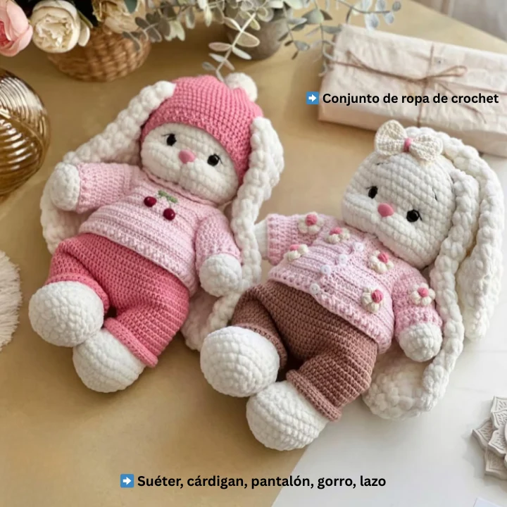 Conejita Bella + Outfit a Crochet – 2 Patrones en 1 — amigurumi bunny pattern